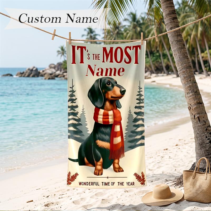 Cute PUPPY Custom Name Printed Beach Towel Personalized Soft Towel For Swimming Beach Travel