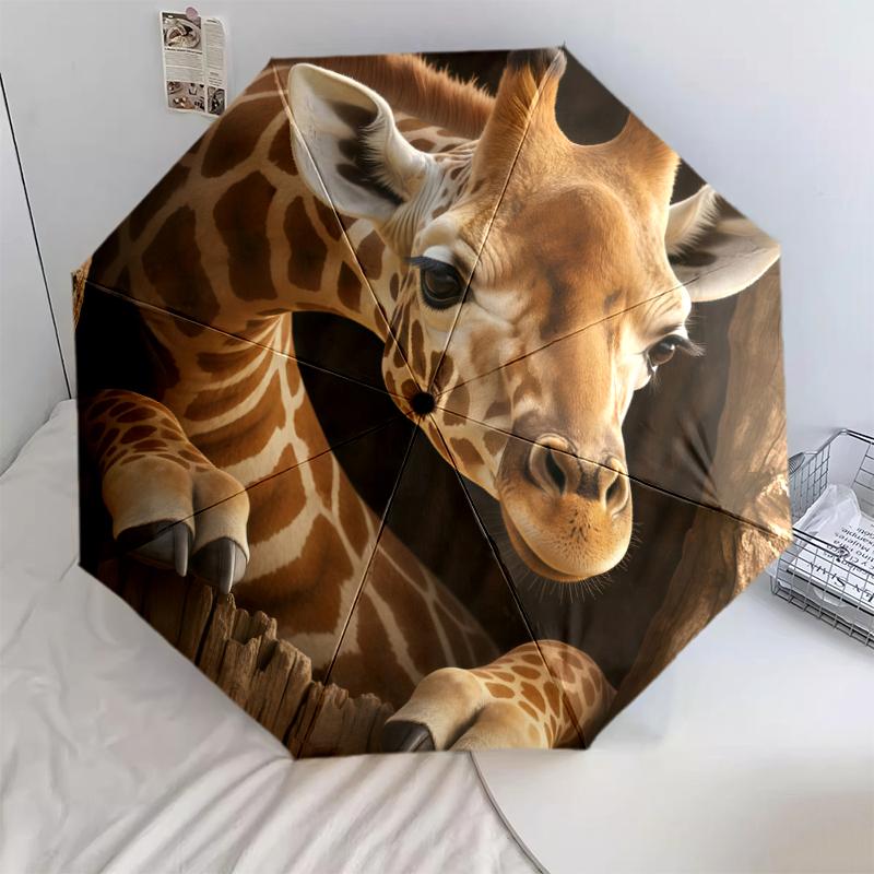 1 PC Automatic Folding Umbrella - African Animals Pattern, Portable & Foldable Design with 8 Ribs, Christmas Birthday Gifts