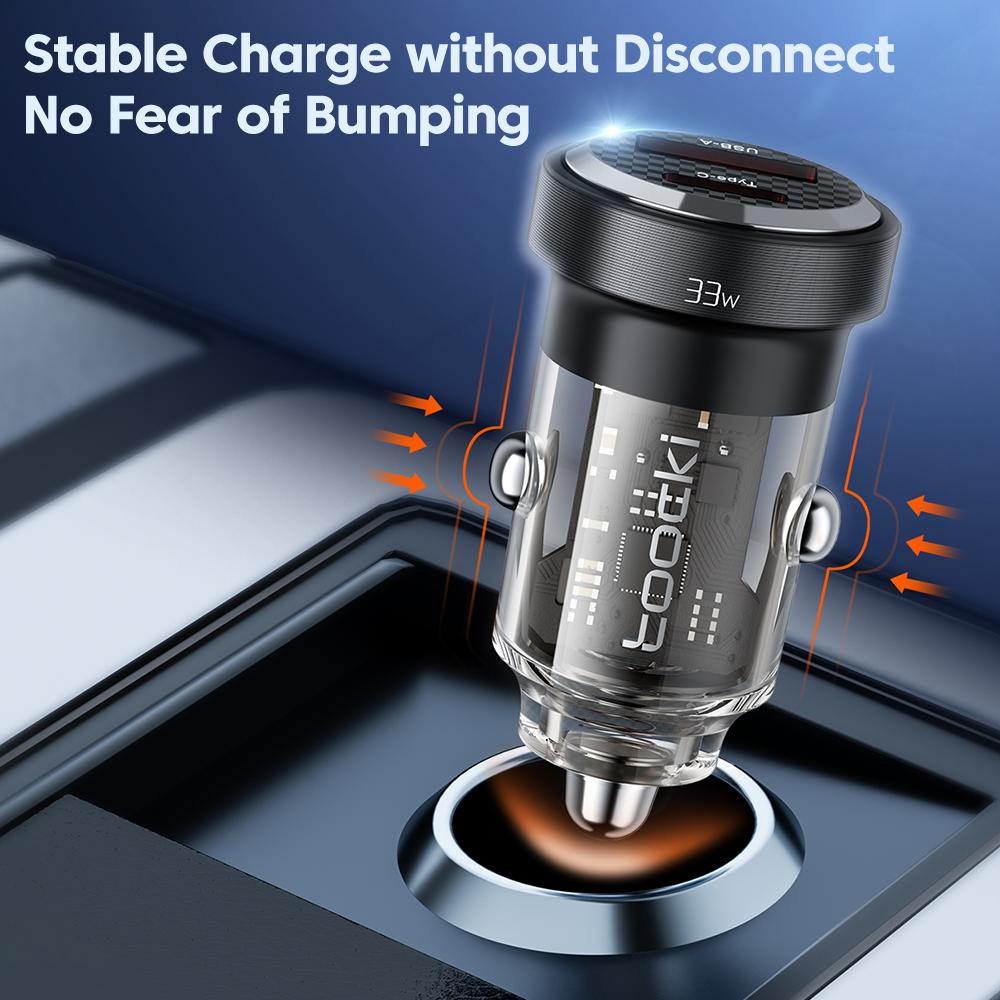 Toocki PD 33W USB Car Charger Fast Charge For iPhone 15 14 13 12 11 ProMax Samsung Huawei Xiaomi POCO Transparent Type C Charger