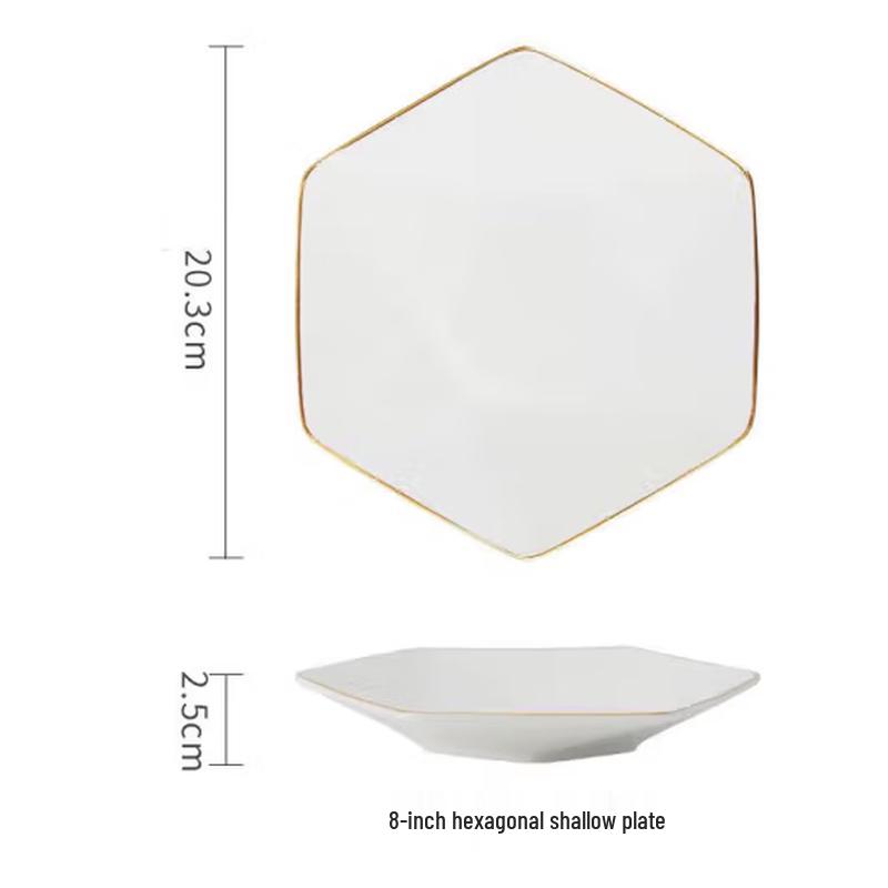 Tai Shun Gold Trim Ceramic Hexagonal Plate