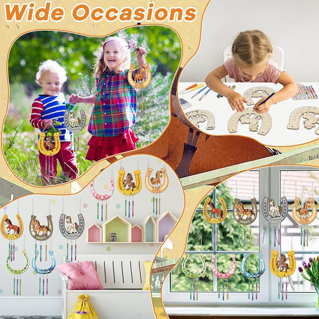 Diy Wooden Wind Chime Horseshoe Wind Chime Graffiti Horseshoe Wind Chime Kit Wooden U-shaped Birthday Crafts Pendant