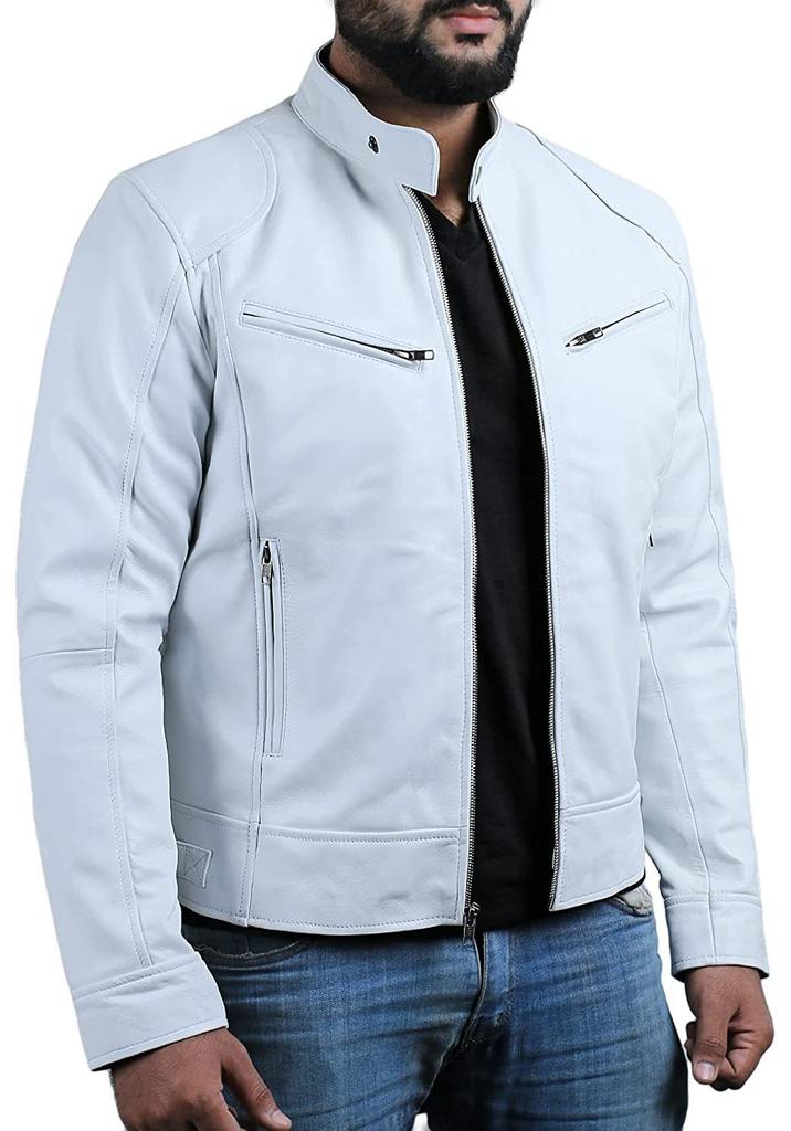 Spot Winter Business Gentleman Warm Zip Cardigan Pocket Decorative PU Leather Jacket Stand Neck Slim Leather Jacket