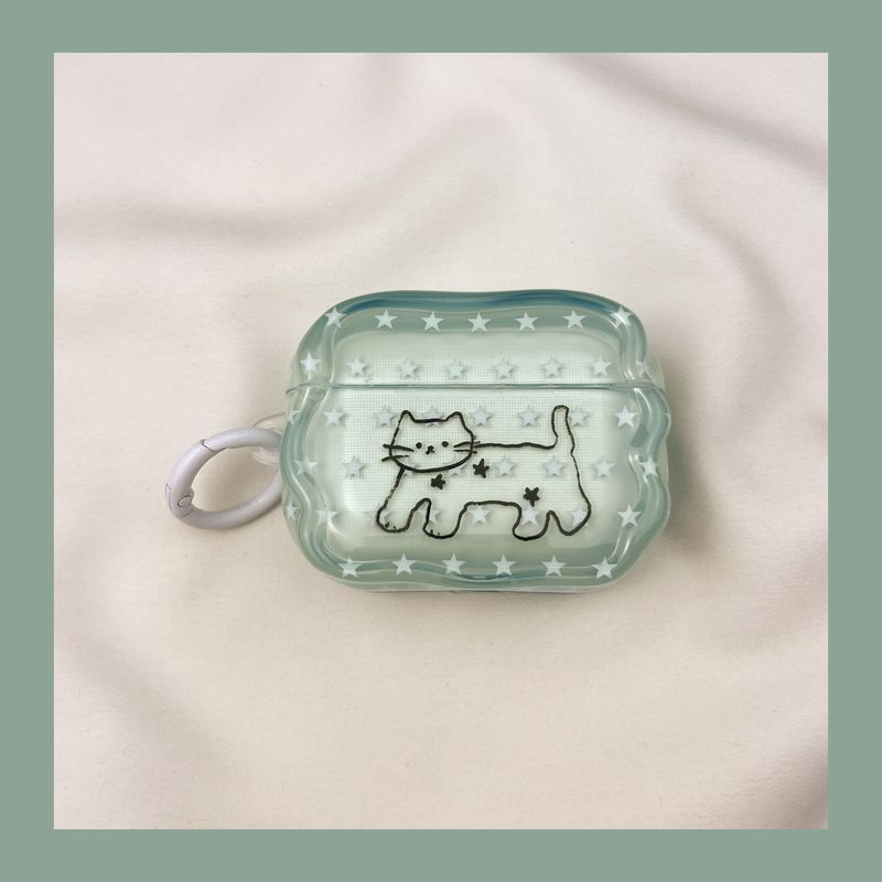 

Чехол для Airpod3 для Apple Pro Чехол для наушников Второе поколение Беспроводной Bluetooth Третье поколение Aipods2 Поколение Airpodpro Четвертое поколение 5 Airpods 3 [Green Graffiti Star Cat] Send Hook