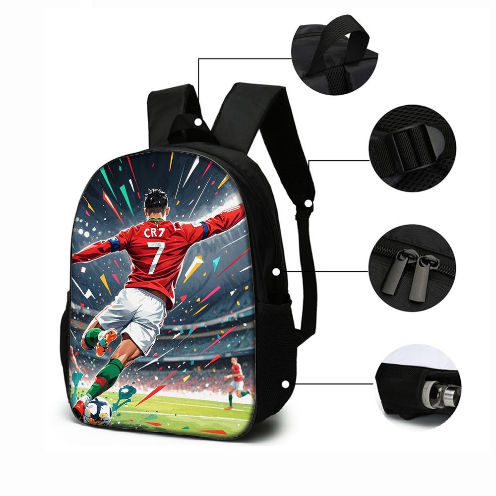 Set de Mochila de 3 Piezas con Estampado de Estrella de Fútbol CR7 – Mochila Casual de Gran Capacidad con Neceser y Bolso Tote a Juego, Perfecto para el Día a Día