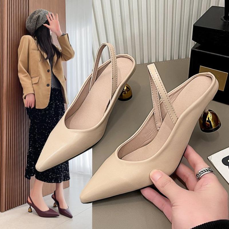 Summer Pointed-toe Single Shoes Cover Toe Women Mules Slippers Elegant Singbacks Slides Ladies Outdoor Street Style Sandalias