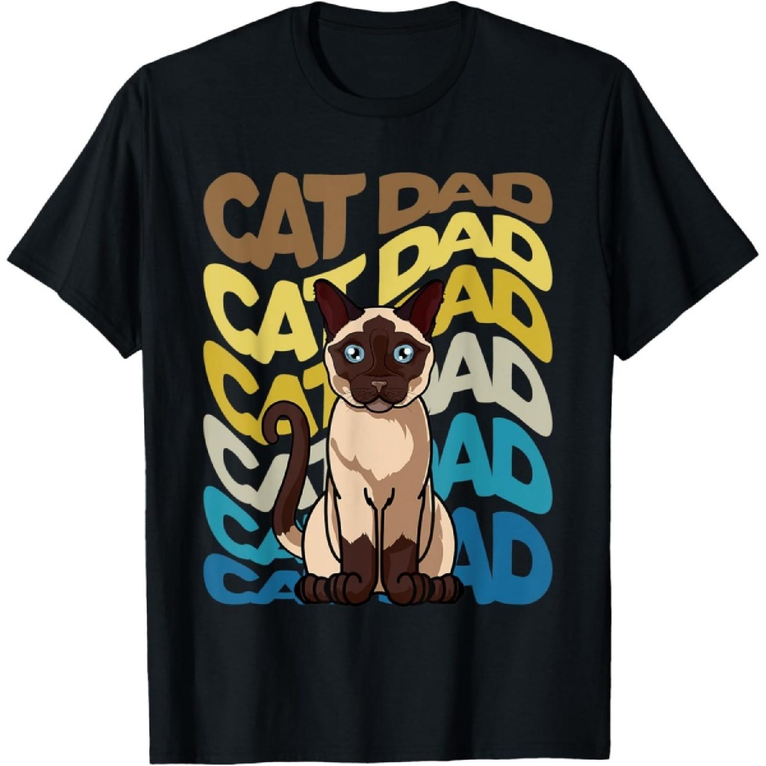 Retro Vintage Funny Cat Siamese Cat Dad Daddy T-Shirt for Men Women S