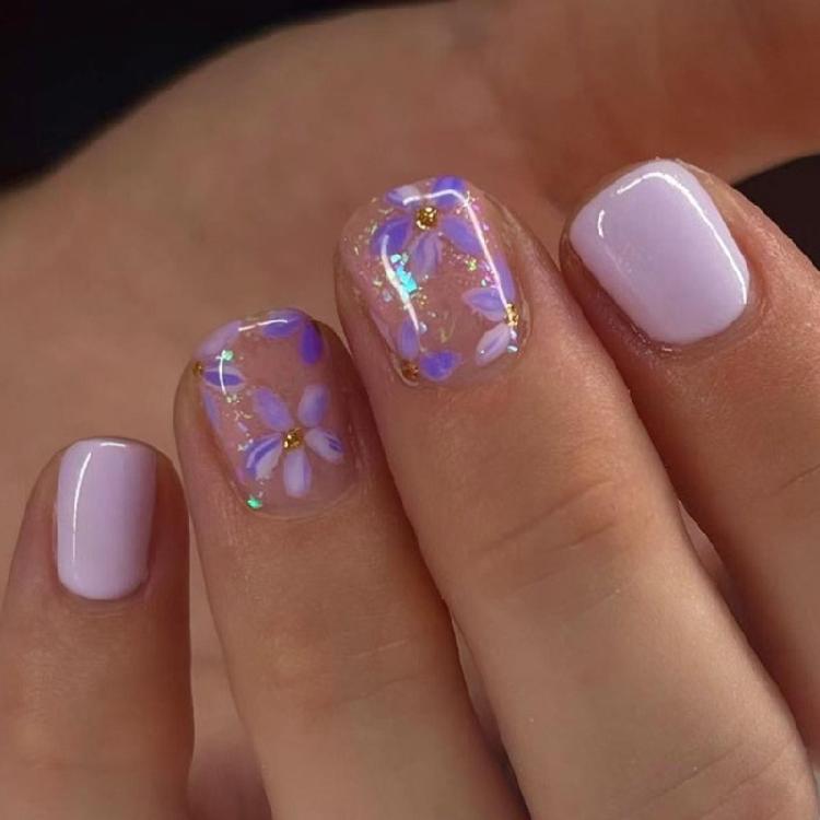 Square Nail Tips Flower Fake Nail Glues On Nail Stick On Nail Press On Nail Artificial False Nail for Womens and Girls