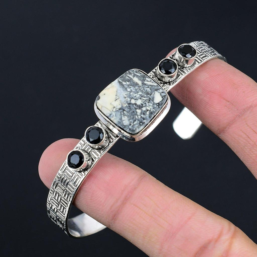 Radiant Maligano Jasper Gemstone Spinel Sister Artisan Unique Bangle 925 Silver