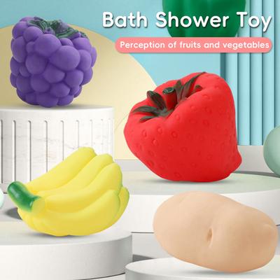 Vinyl-Frucht-Quetschspielzeug Baby Sensorisches Wasserspiel Künstliche Frucht-Gemüse Quietschende Sensorische Stimulation BPA-frei Interaktives Badespielzeug-Set