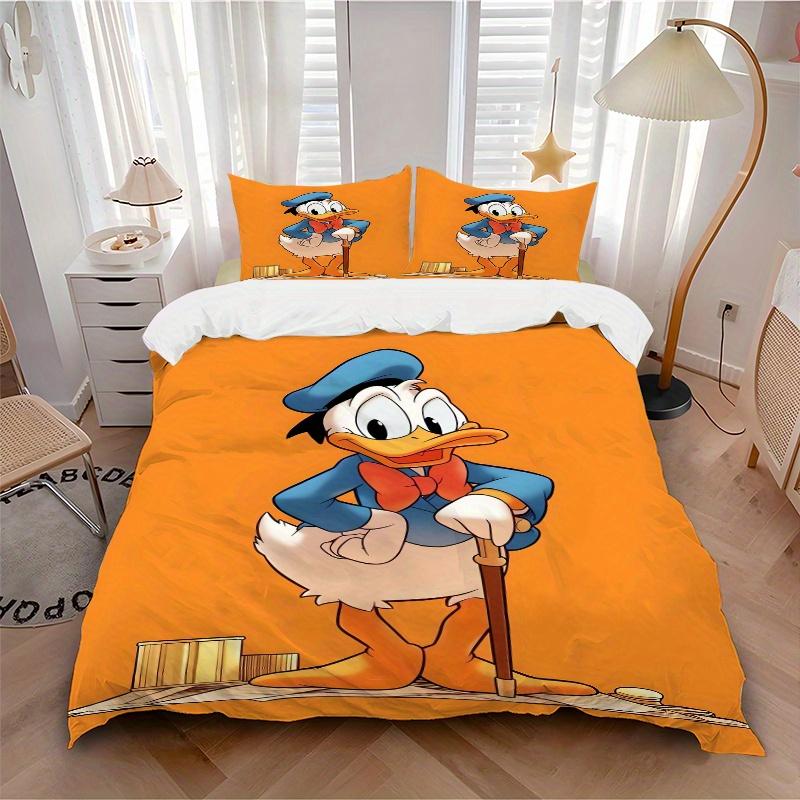 3-teiliges bedrucktes Steppdecken-Set mit Donald Duck Design in Orange, weiche und bequeme Steppdeckenhülle für Schlafzimmer, Gästezimmer W080
