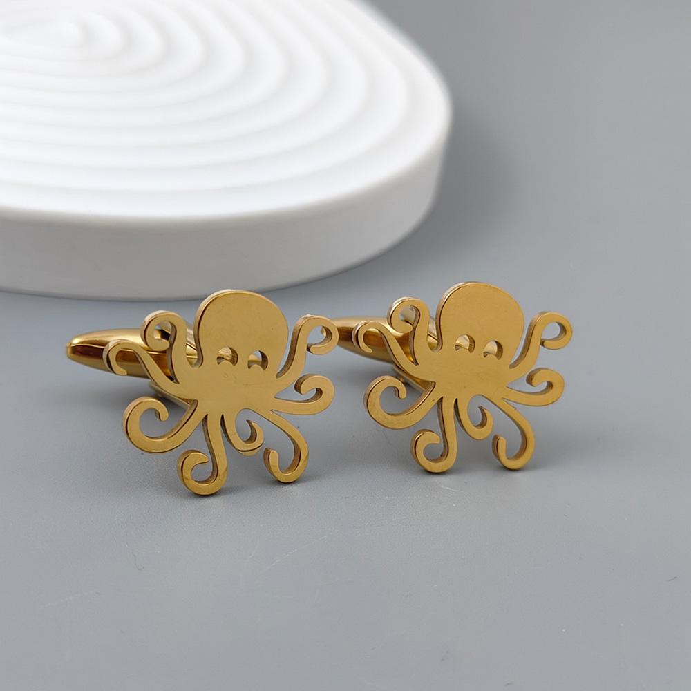Manžetové knoflíčky z nerezové oceli s motivem chobotnice pro muže, Pánské šperky a doplňky, Personalizované knoflíčky se vzorem mořských živočichů, Dárek