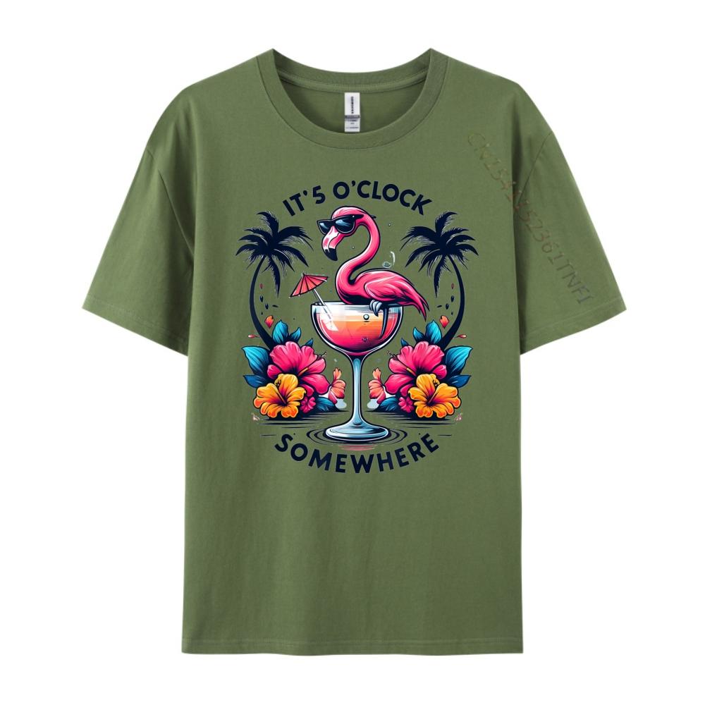 Its 5 OClock Somewhere Flamingo Beach Vacation Drinking 3d Printed T Shirts Youth Anime Street