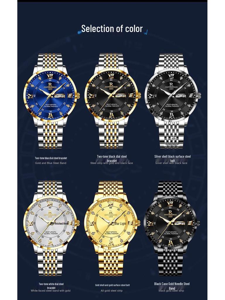 Luminous Waterproof Ultra-Thin Men's Quartz Watch with Double Calendar