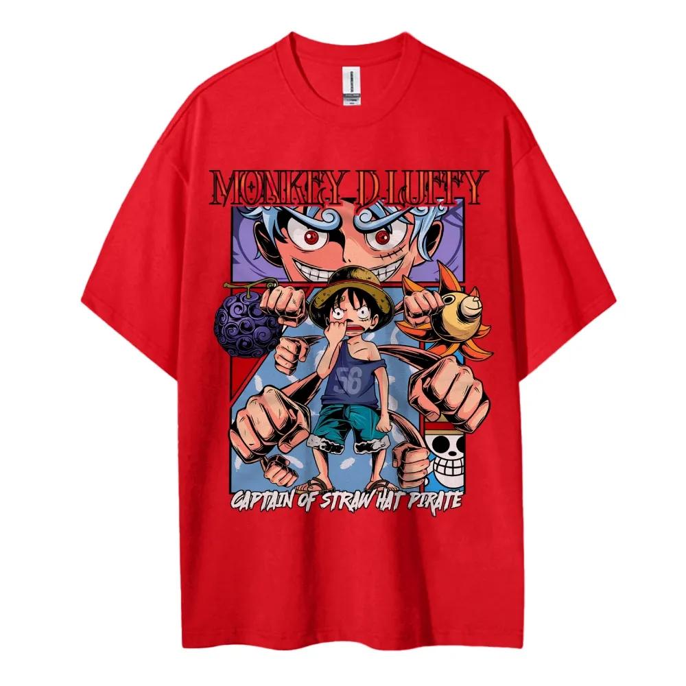 2026Summer for Men New Purecotton One Piece Character Exquisite Anime Printed Shortsleeved Tshirt Round Loose Quality Shirt
