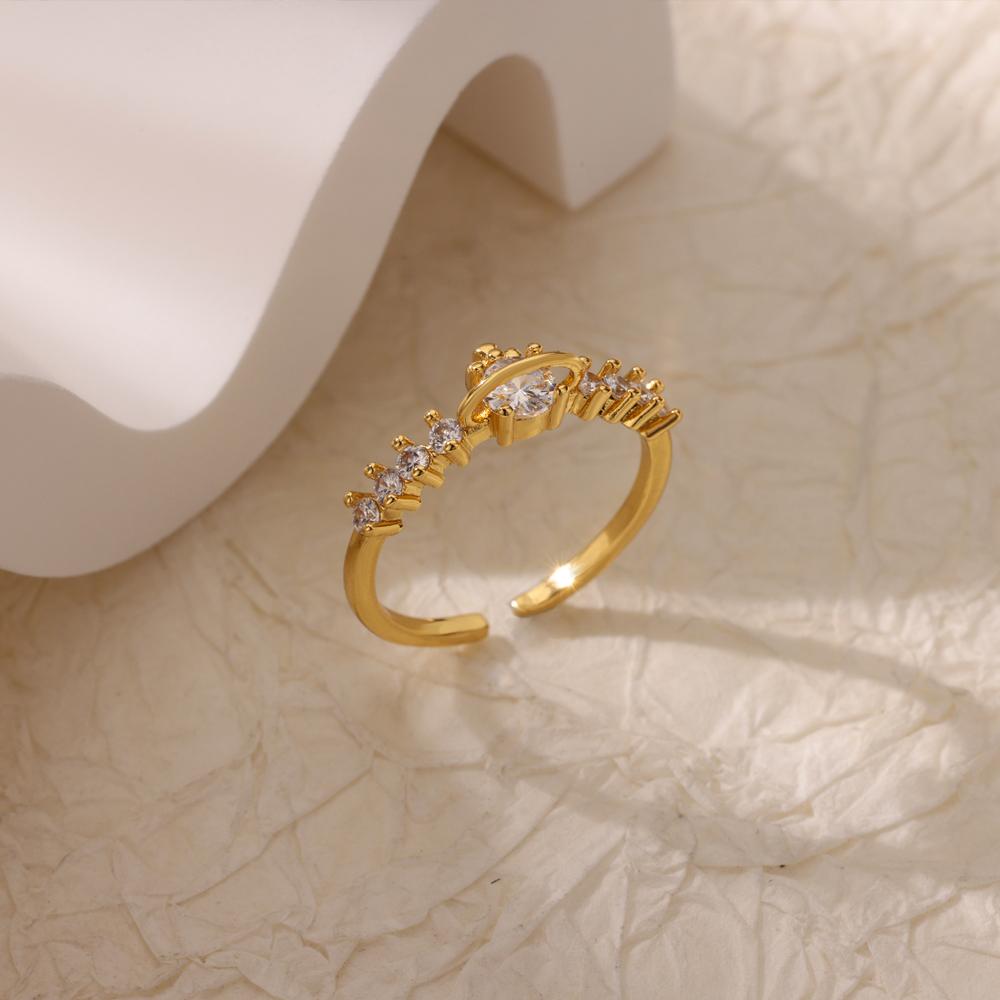 Dainty Bear Celestial Planet Stainless Steel Rings for Women Zirconia Gold Color Ring Wedding Vacation Zircon Accessories Gift
