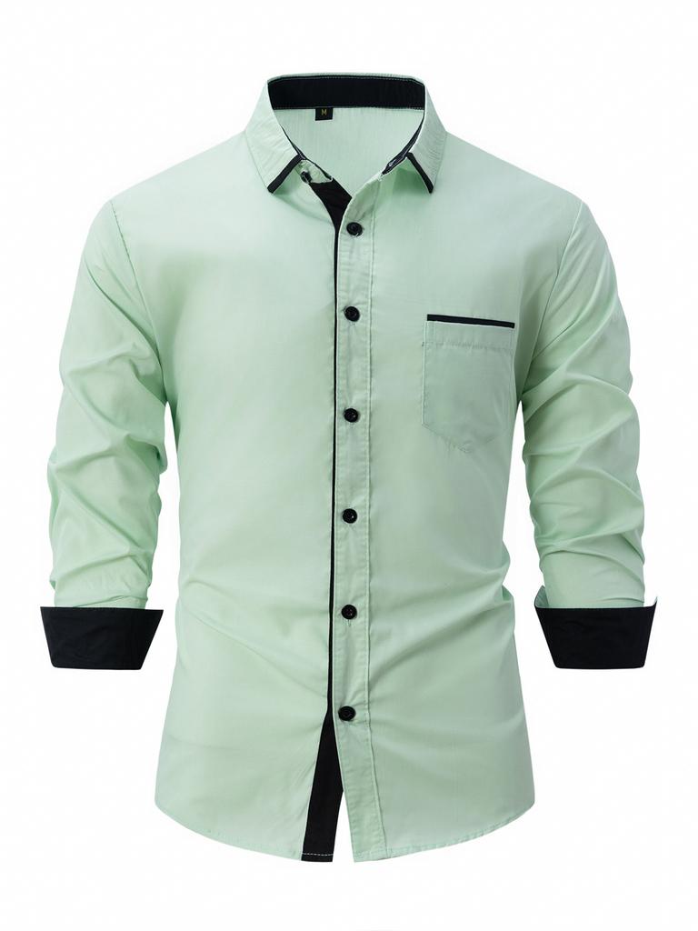 Cross-border New Fashion Men's Clothing Spring and Autumn Cotton Men's Color Matching Business Slim Casual Shirt Long-sleeved Shirt