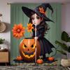 2pcs Set HD Halloween with Jack-o '-lantern Flower Witch Curtain Green Tie Digital Printed Curtain Home Decoration Style Deco