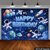 Outer Space Happy Birthday Backdrop, Astronauts and Planets for Kids Space Themed Birthday Party