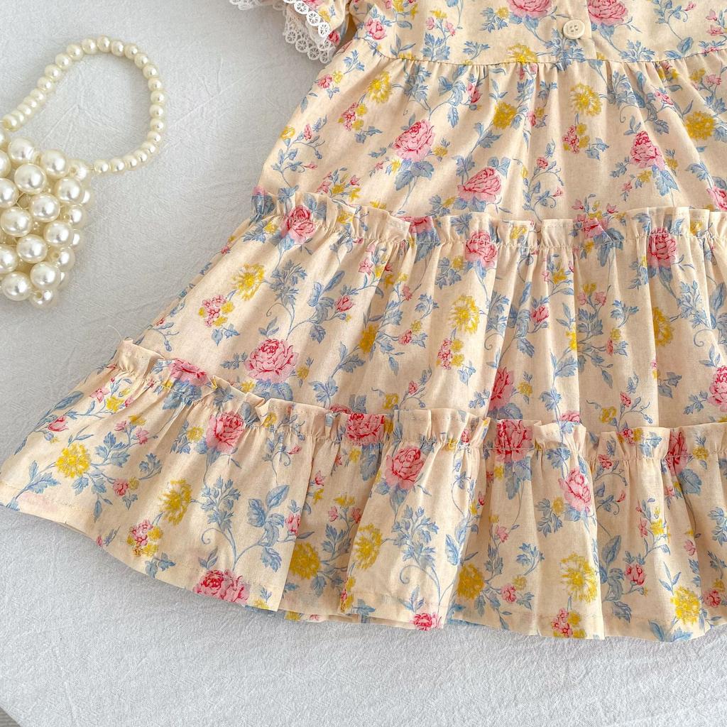 Girls' Summer Dress With New Floral Print And Doll Collar Stylish Dress For Young Girls