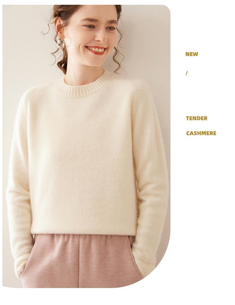 Women's Thick Cashmere Sweater - Autumn/Winter, Round Neck, Saddle Shoulder, Loose Fit, Lace Sleeve
