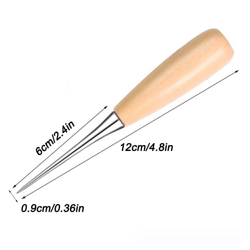 Round hole solid wood handle awl handmade DIY leather awl with sheath awl sewing awl handmade tool