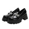 Thick-soled small leather shoes women's new retro versatile black leather square head thick heel single shoes