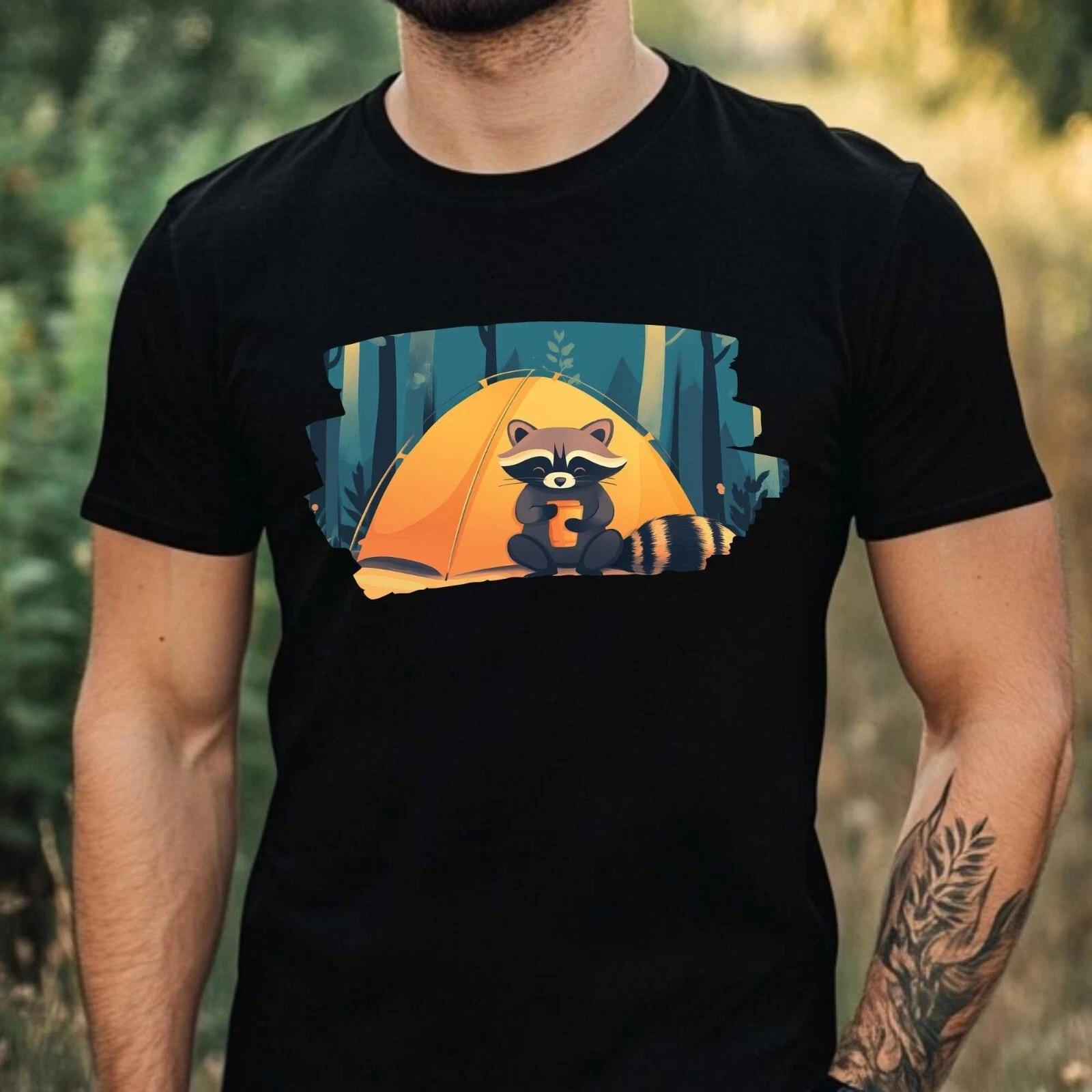 T-Shirt Herren Camping Waschbär Motiv Baumwolle Größe XS bis 5XL XS