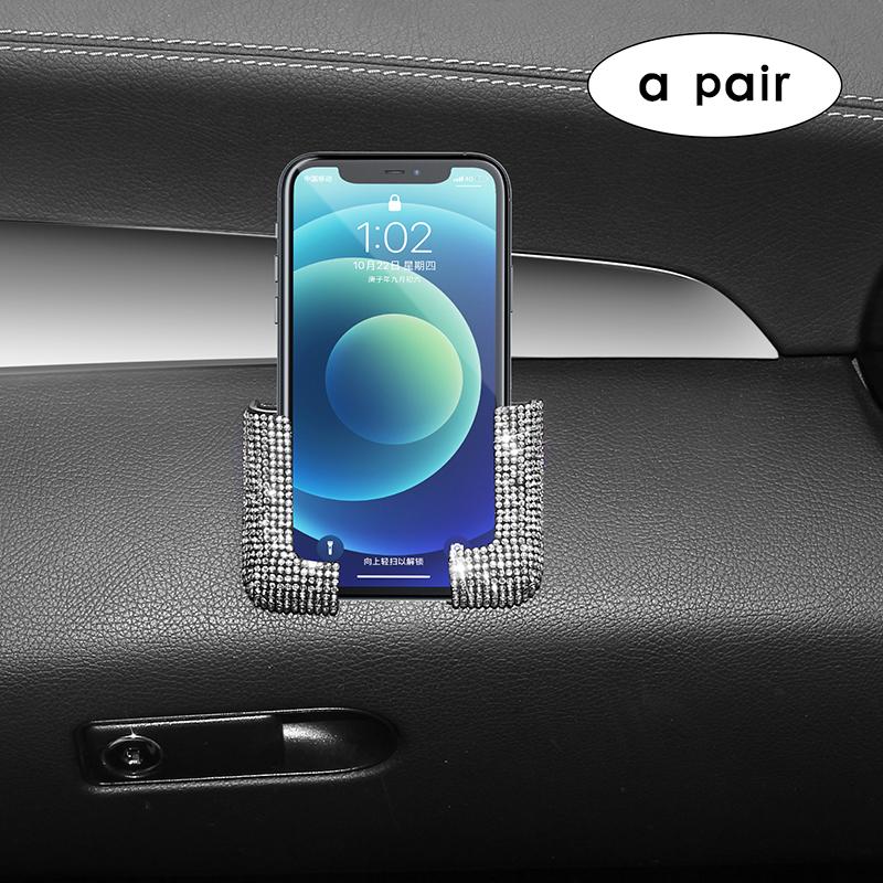 

2 шт., держатель для телефона в машину из кристаллов, фиксированная стойка, подставка для мобильного телефона, ключ-карта, блестящие аксессуары для интерьера для женщин белый