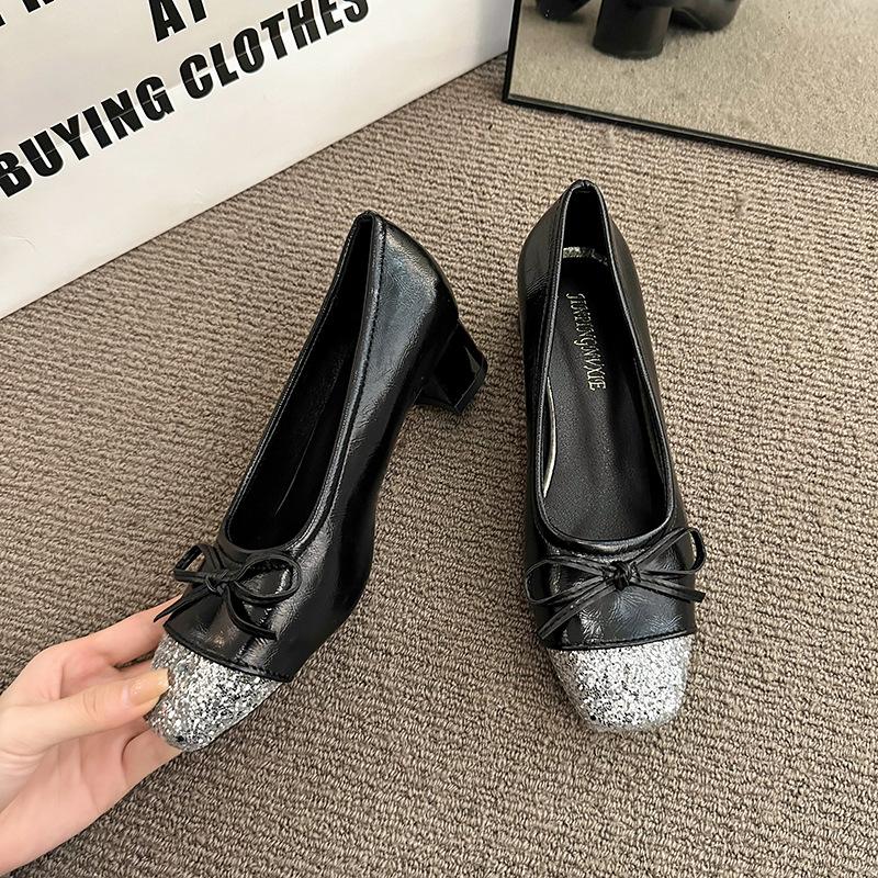 

Flat bottom silver single shoes fairy 2025 new summer French bow with skirt commuter ladyshoes 40