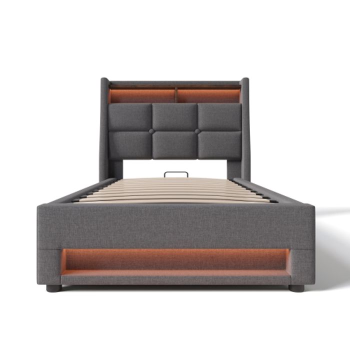 Lit - MUVOE - 90x200cm - Rembourré avec USB - LED multicolore - Vintage moderne