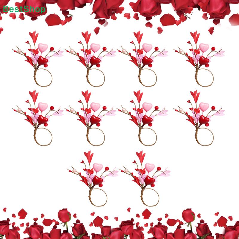 Valentine's Day Napkin Ring Decor - Romantic Heart & Flower Design,for Wedding/Anniversary/Dinner Party Decoration