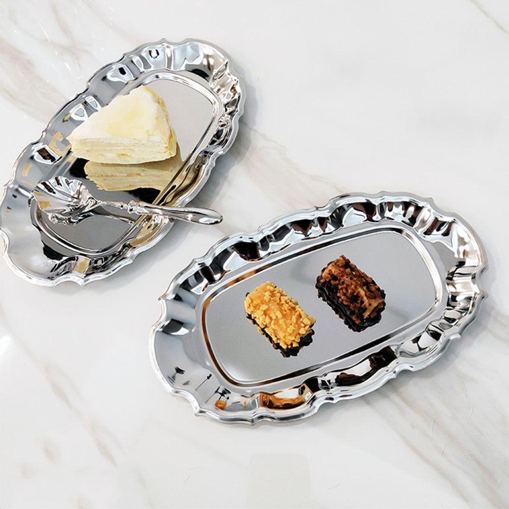 Wavy Edge Vintage Display Tray Mirror Face Dessert Storage Plate Embossed Cake Tray  Household Use