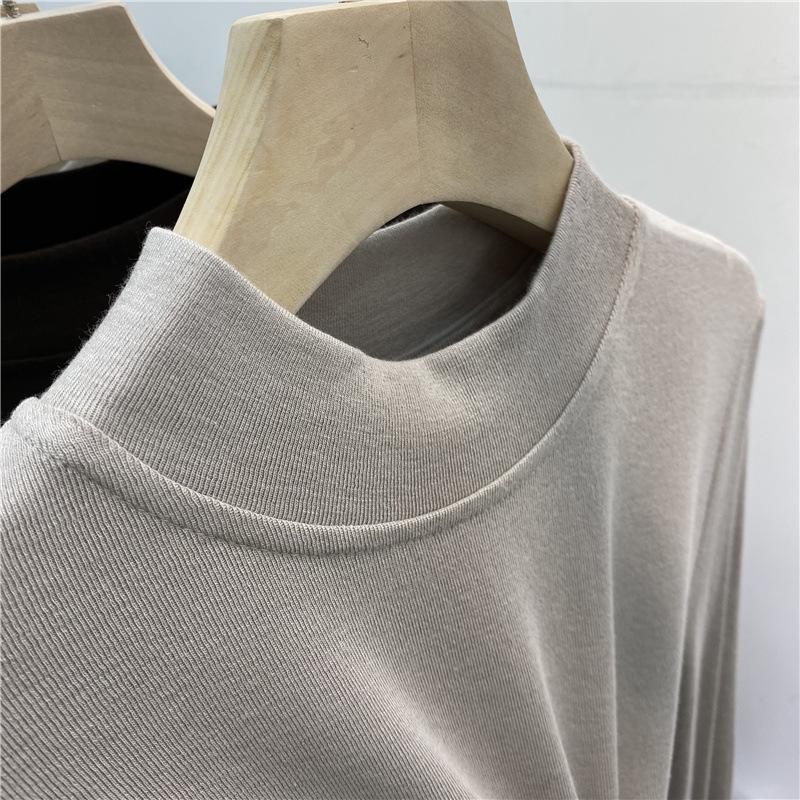 Women's Brushed Fleece-Lined Cotton Stand-Up Collar T-Shirt, Long-Sleeve, 2025 Autumn/Winter Collection