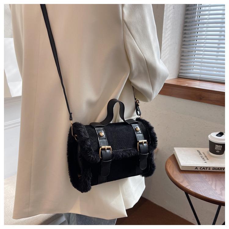 Fluffy Plush Crossbody Bag for Women Cute Square Shoulder Handbag with Magnetic Closure