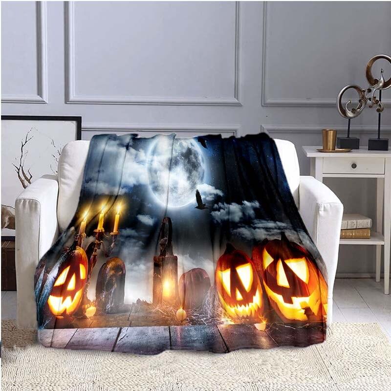 Halloween Horror Pumpkin Huanted House 3D Print Blanket Sofa Bed Blanket Super Soft Warm  Blanket Cover Fleece Throw Blanket
