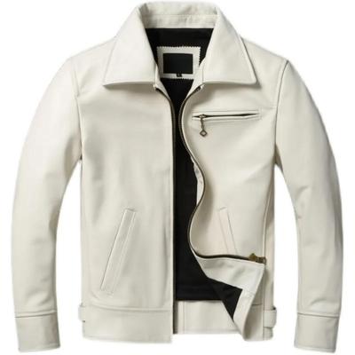 Chinese Size Fashion Off White Cow Leather Jacket for Men Slim Fit Men Leather Jacket Genuine Cowhide Coat Spring Autumn Male Clothes
