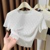 Women's Textured Crop Top Ruffled Hem Short-Sleeve T-Shirt