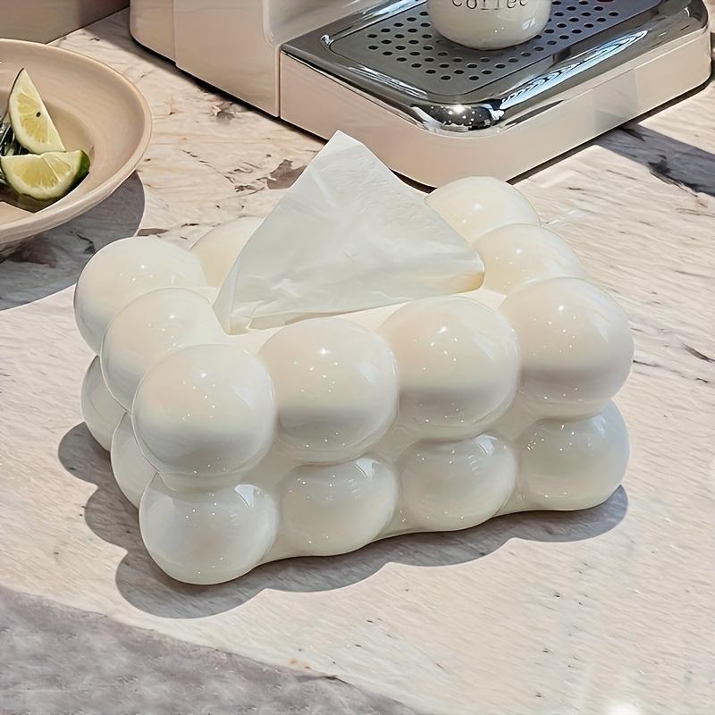 [Elegant Tissue Box] White Elegant Modern Cloud-Shaped Glossy Plastic Tissue Box Holder | Stylish Home Decor for Kitchen, Bedroom, and Living Room