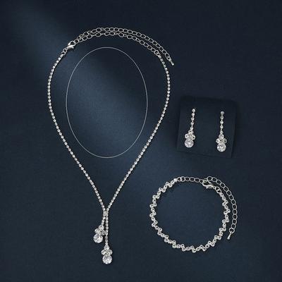 3Pcs Fashionable Women'S Jewelry Set With Zircon Earrings Necklaces Bracelets Wedding Decoration