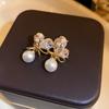 Real gold electroplated silver needle diamond set pearl earrings French retro light luxury stud earrings fashion temperament simple earrings