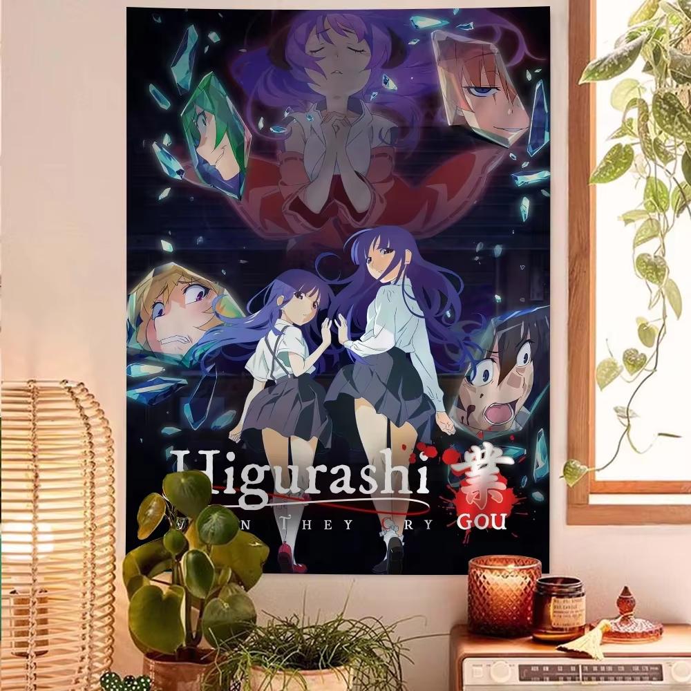 Higurashi When They Cry Cartoon Tapestry Anime Art Wall Hanging for Home Living Room Bedroom Dorm Decor Flat Print