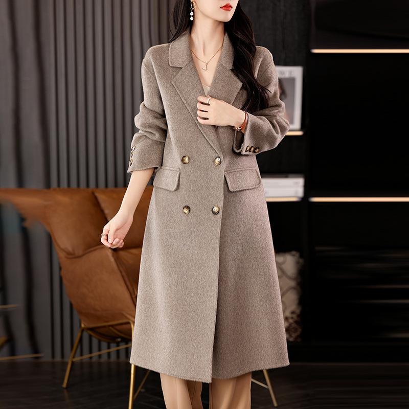 

Новое двухстороннее шерстяное пальто для женщин на осень и зиму, плюс длинное свободное темпераментное двубортное шерстяное пальто для женщин S