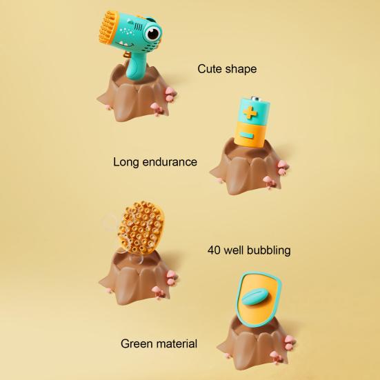 Kids Bubble Machine Easy to Use Bubble Blower Toy Cartoon Dinosaur Design Bubble Obstacle Course Toy Portable Bubble Blower