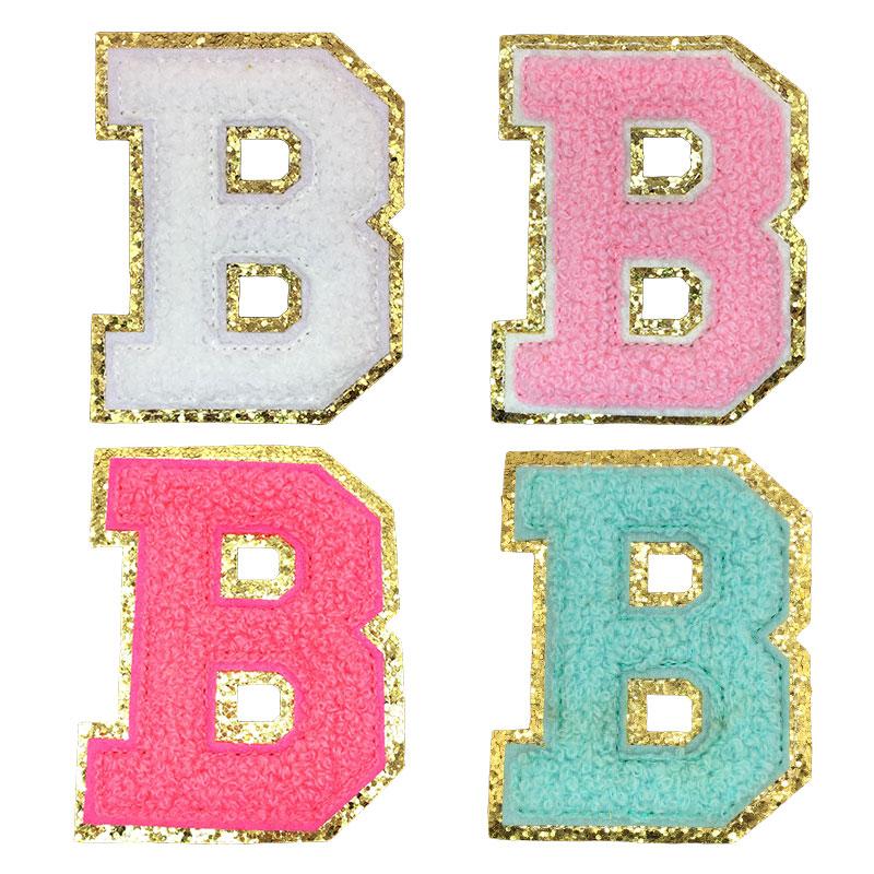 4Pcs Chenille Letters Patches Embroidery Iron On Letters Patch Appliques For Clothing Sticker Diy Accessories Large Size: 8.2Cm
