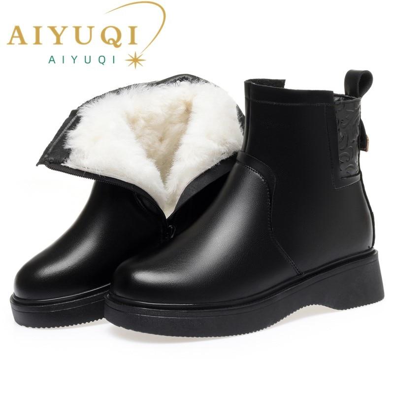 

Мать Сапоги Клинья Нескользящие Женщины Зимние Сапоги Большой Размер Повседневная обувь Подлинная кожа Снежные сапоги для женщин