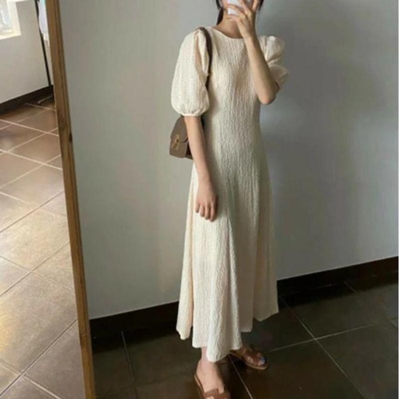 

Dress Summer New Casual Beach Skirt Short Sleeve Apricot Free size