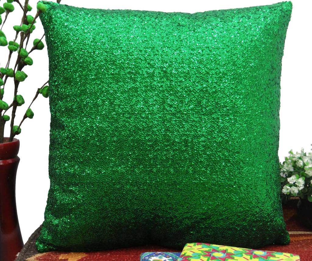 Yuga Decorative Shiny Metallic Green Sequin Glitter Pillow Cover Throw Cushion Case 12 X 12