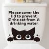 Cute Kitty with English Words Toilet Stickers, Waterproof Removable Self-Adhesive Bathroom Wall Decals