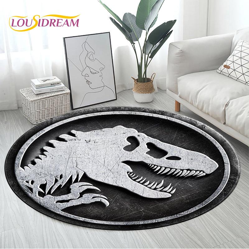 3D Cartoon Jurassic Park Dinosaur Area Rug,Round Carpet Rug for Living Room Bedroom Sofa Decor,Children Play Non-slip Floor Mat