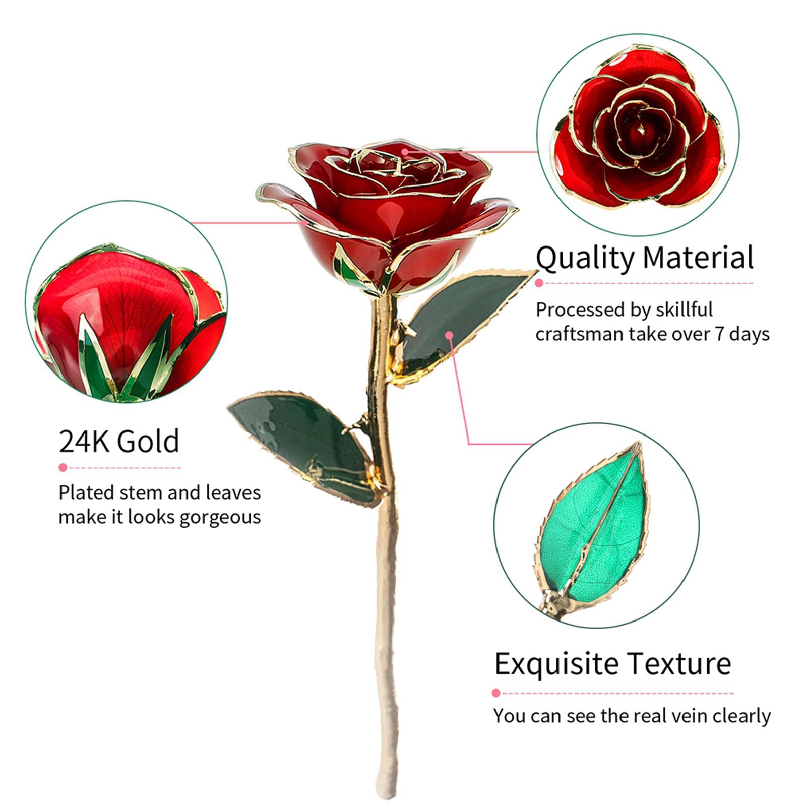 

Long Stem Dipped 24k Gold Rose in Gift Box with Clear Display Stand Red Roses for Her